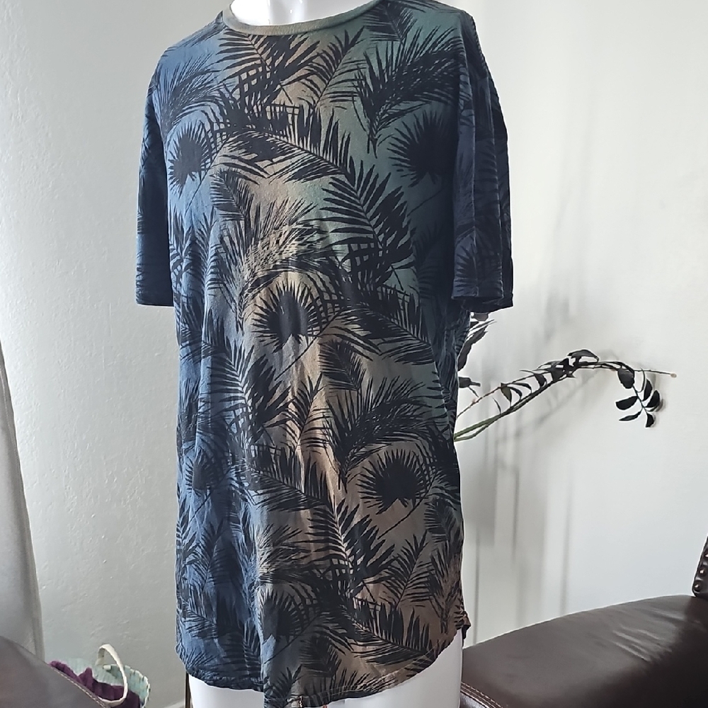 PacSun Palm Print Short Sleeve Tee - Blue and Tan